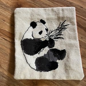 Vintage Needlepoint Panda Bear Pillow Cover